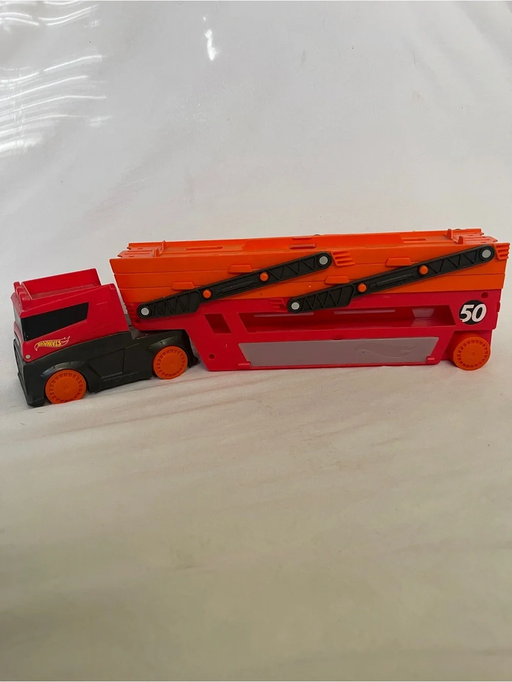 Red & Orange Car Carrier Semi Truck Toy | 3 Levels | Hot Wheels